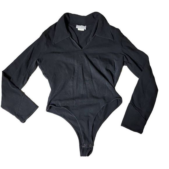 Vintage Froxx 70s wing collar high leg cheeky black body suit - Picture 1 of 4